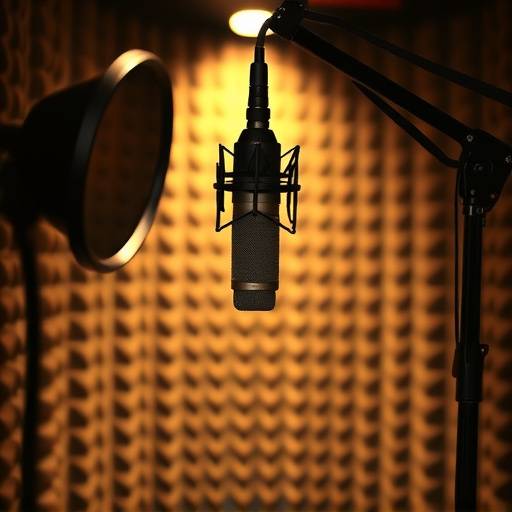 A professional recording booth with a microphone